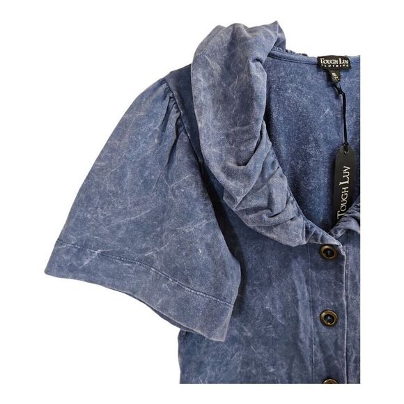 Tough Luv Clothing Acid Wash Short Sleeve Colared Knit Jacket XL - Picture 2 of 10